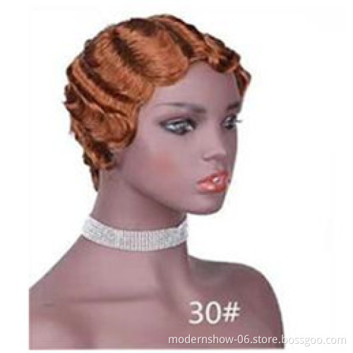 Wholesale Retro Water Finger Wave Short Pixie Cut Curly Bob Brazilian Human Hair Wigs For Black Women Cosplay Party